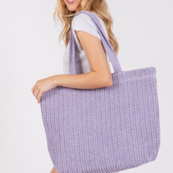 Solid Crochet Straw Bag - Picture 1 of 10